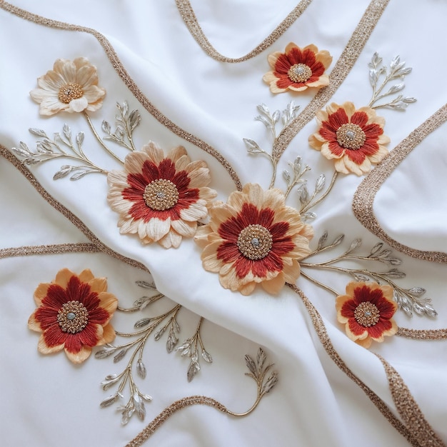 Ręcznie haftowany wzór na tkaninie